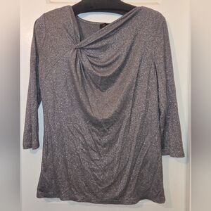 The Limited: Pewter Silver Metallic Drape Blouse With 3/4 Sleeve.  Size XL.